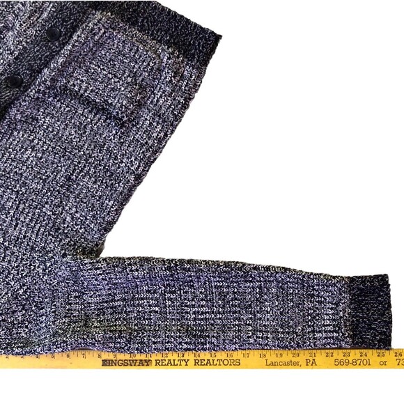 Express Shawl Collar Cardigan Sweater Mens Sz L Navy Marled Chunky Knit Grandpa - Picture 13 of 14